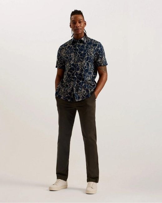 Ted Baker Blue Cavu Short Sleeve Printed Cotton Shirt for men