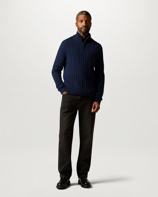 Belstaff Blue Westport Quarter Zip Cable Knit Jumper for men