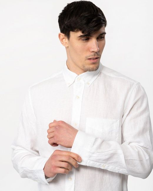 Gant White Regular Linen Long Sleeve Shirt for men