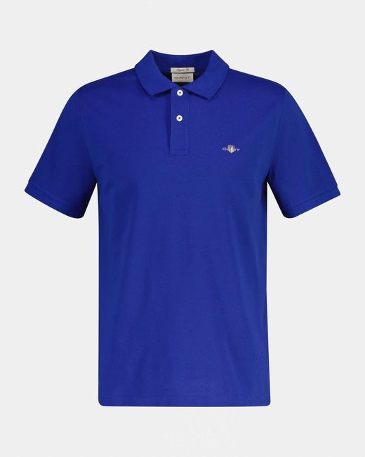 Gant Blue Regular Fit Short Sleeve Shield Logo Pique Polo for men