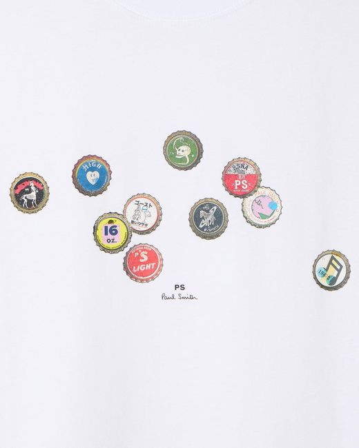 Paul Smith White Paul Smith Bottle Caps Regular Fit Graphic T-Shirt for men