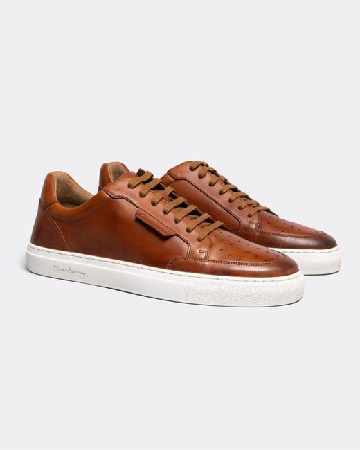 Oliver Sweeney Brown Edwalton Hand Antiqued Leather Trainers for men