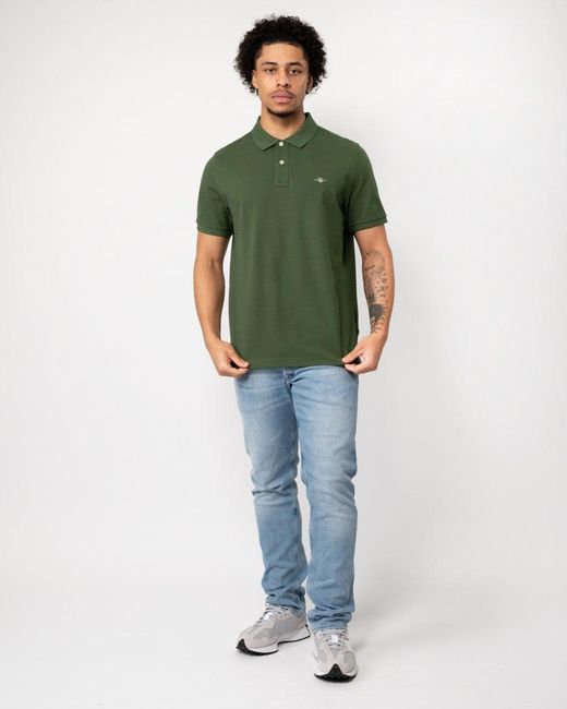Gant Green Regular Fit Short Sleeve Shield Logo Pique Polo for men