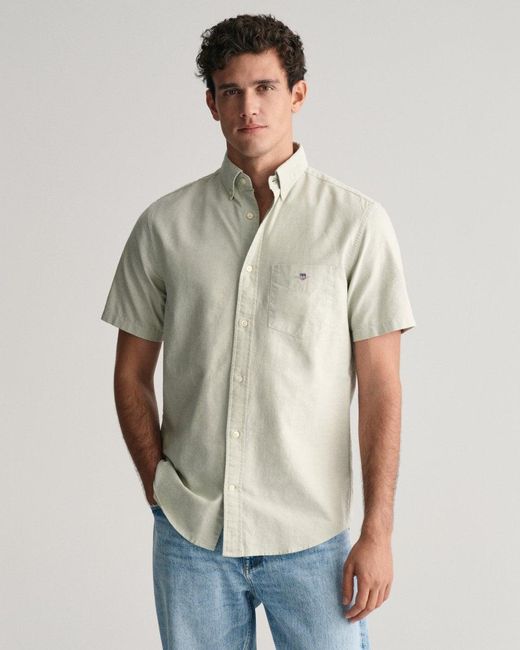 Gant Gray Regular Fit Short Sleeve Oxford Shirt for men