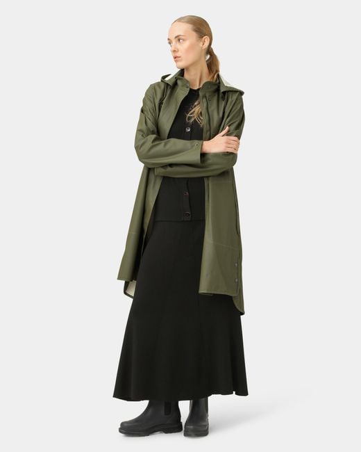 Ilse Jacobsen Green Rain A-Line Rubberised Raincoat
