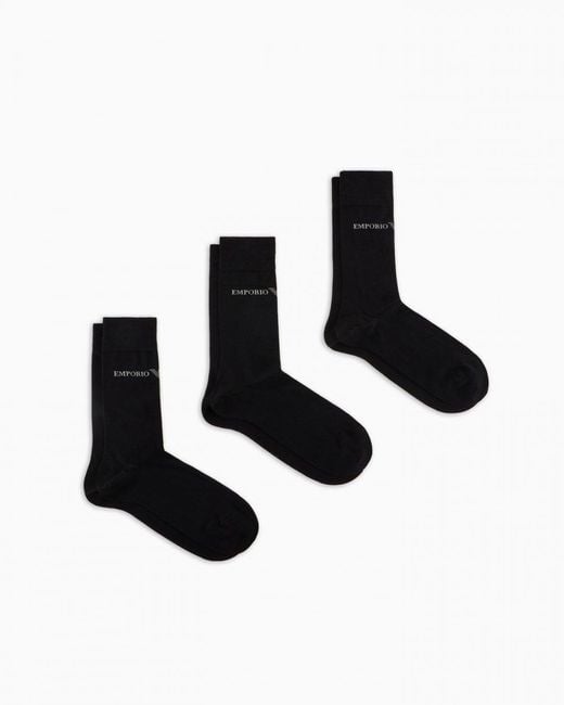 Emporio Armani Black 3-pack Knit Short Socks for men