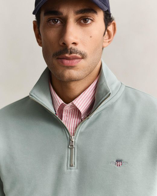 Gant Gray Regular Fit Shield Logo Half Zip Sweatshirt for men
