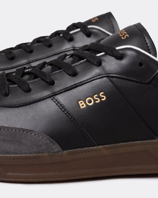 Boss Black Brandon Leather And Suede Trainers With Embossed Logos for men