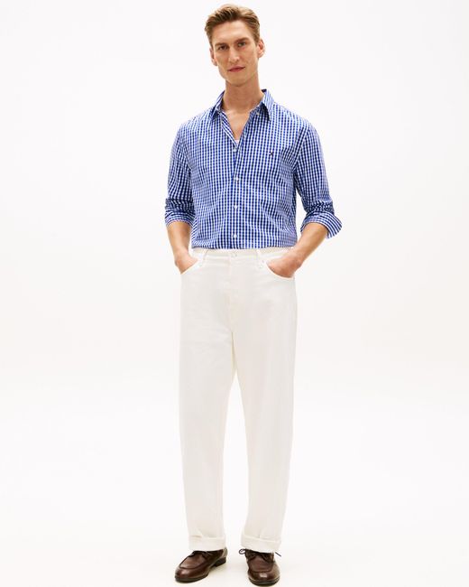 Tommy Hilfiger Blue Flex Poplin Gingham Long Sleeve Shirt for men