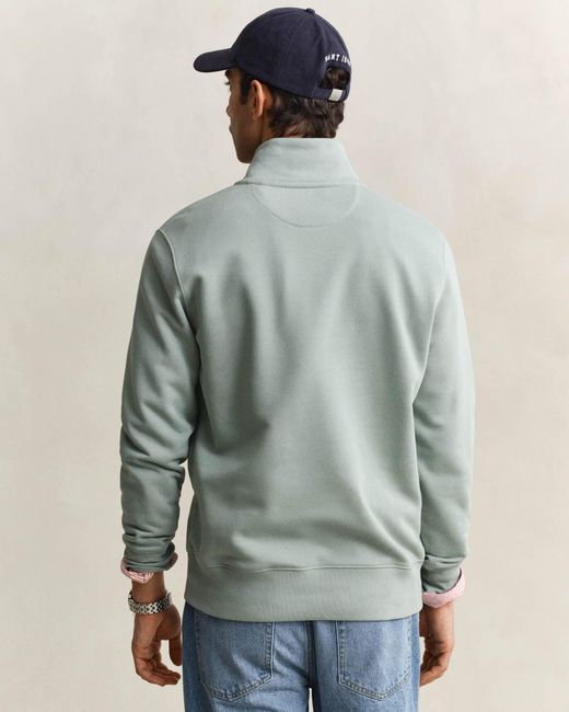Gant Gray Regular Fit Shield Logo Half Zip Sweatshirt for men