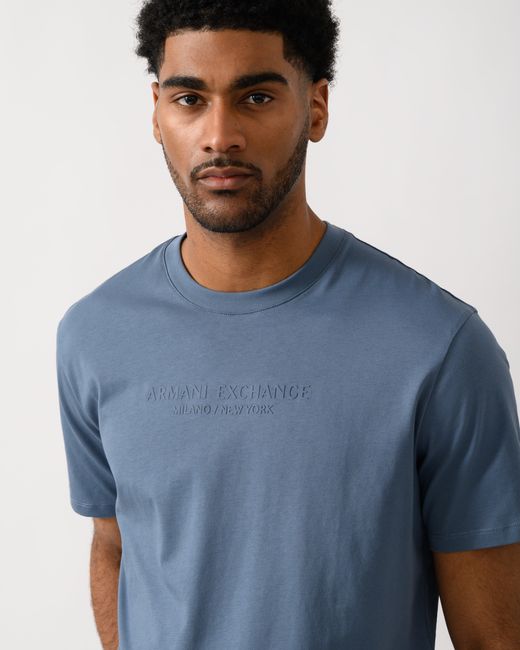 ARMANI EXCHANGE Blue T-Shirt With Tonal Milano/New York Logo for men