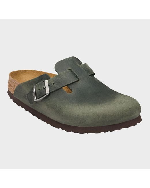 Birkenstock Green Boston Oiled Nubuck Leather Clogs