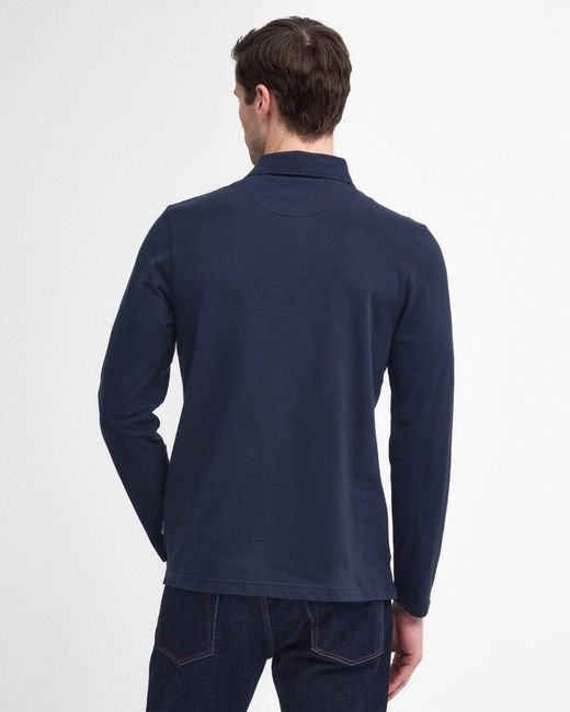 Barbour Blue Blaine Tailored Long Sleeve Polo Shirt Colour: Dark, Size: L for men