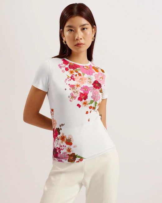 Ted Baker White Bellary Printed Fitted Tee
