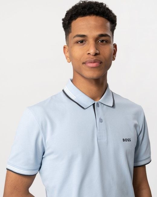 Boss Blue Paul Short Sleeve Polo Shirt With Contrast Tipping for men