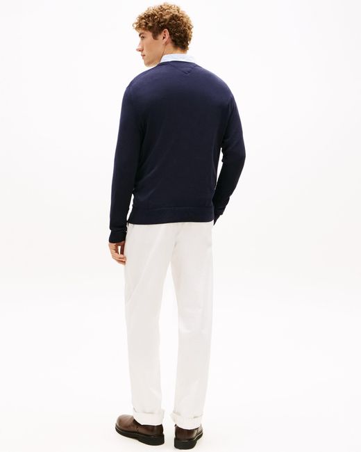 Tommy Hilfiger Blue Essential V-Neck Cotton Jumper for men