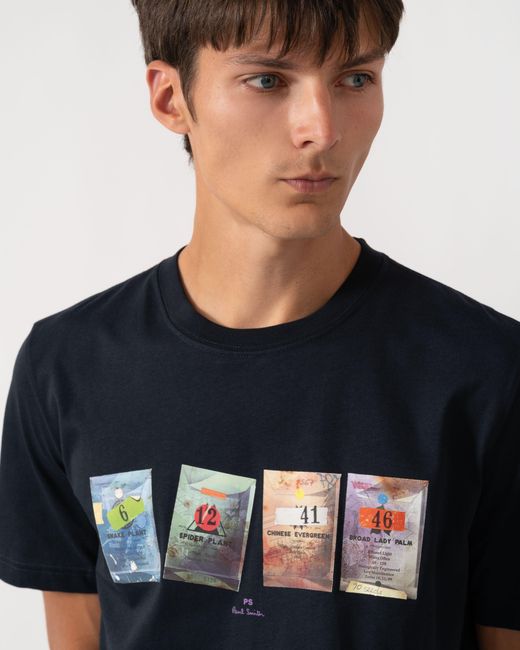 Paul Smith Blue Ps Regular Fit Seed Packets Graphic T-Shirt for men