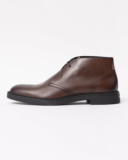 Boss Brown Calev Leather Desert Boots With Signature Stripe Detailing for men