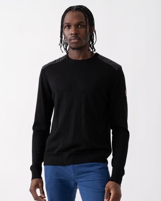 Belstaff Black Kerrigan Merino Wool Crew Neck Jumper for men
