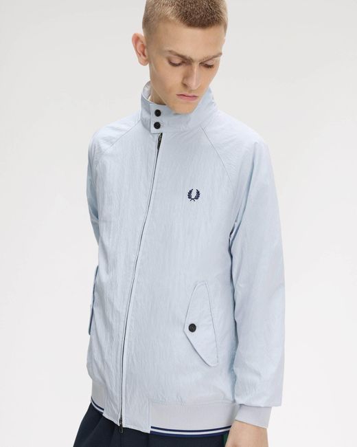 Fred Perry Blue Crinkle Harrington Jacket for men