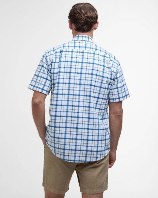 Barbour Blue Glover Short Sleeve Linen Blend Check Shirt for men