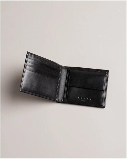 Ted Baker Black Prugs Embossed Corner Leather Bifold Coin Wallet for men