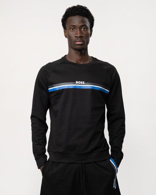 Boss Black Authentic Cotton-terry Sweatshirt With Stripes And Logo for men