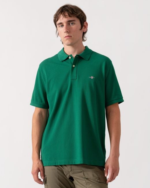 Gant Green Regular Fit Short Sleeve Shield Logo Pique Polo for men