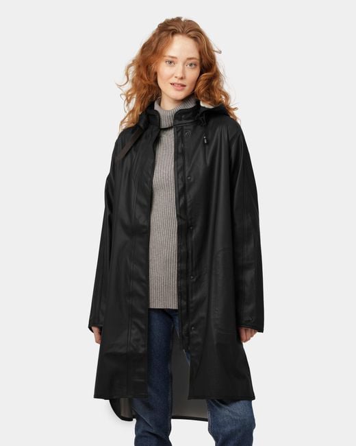 Ilse Jacobsen Black Rain A-Line Rubberised Raincoat