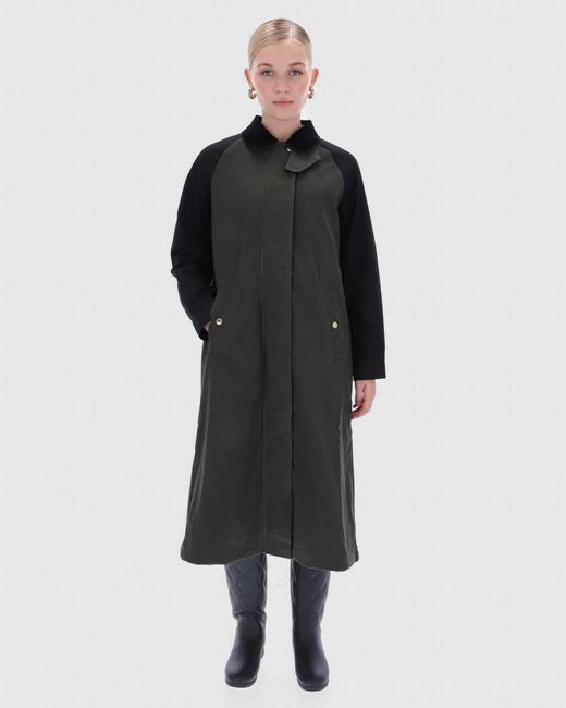 Hunter Black Harrow Patch Colour Block Long Waxed Jacket