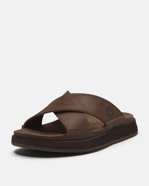 Timberland Brown Casco Cove Cross Strap Full Grain Leather Sandals for men