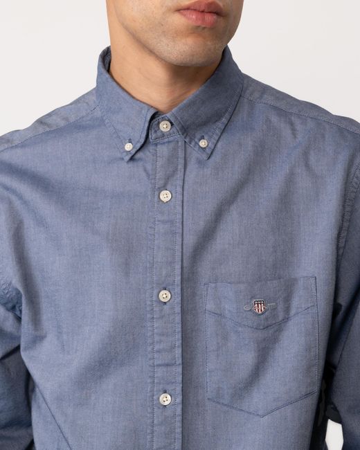 Gant Blue Regular Fit Long Sleeve Oxford Shirt for men