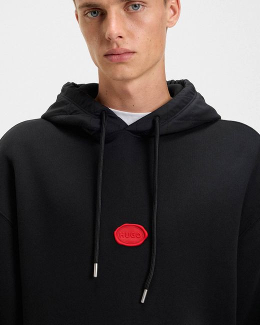 HUGO Black Dilvano Pullover Hoodie With Waxed-Stamp Logo for men