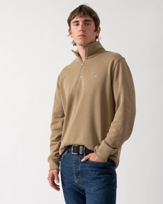 Gant Natural Regular Fit Shield Logo Half Zip Sweatshirt for men