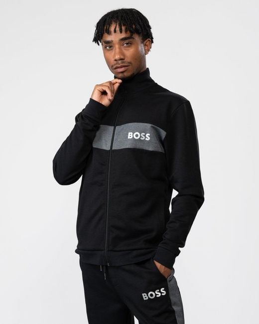 Boss Black Cotton-blend Zip-up Jacket With Embroidered Logo for men