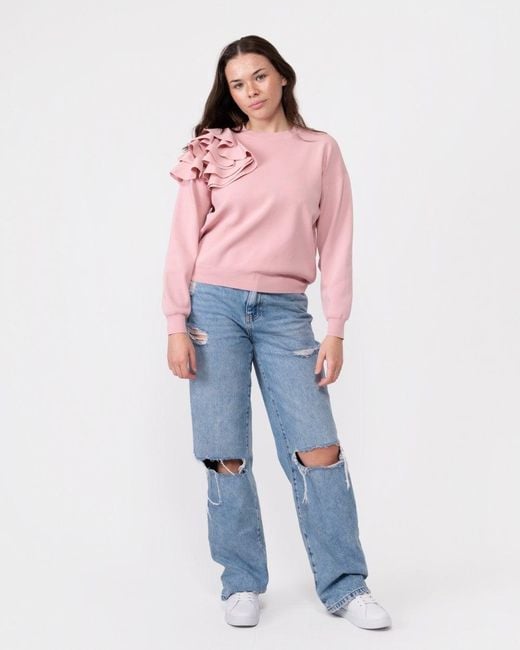 Ted Baker Pink Debroh Easy Fit Sweater With Ruffles