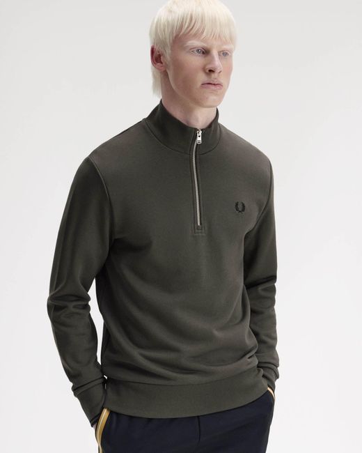 Fred Perry Gray Half Zip Sweatshirt for men