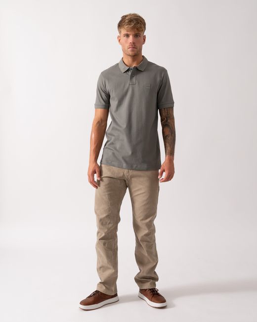 Boss Gray Passenger Stretch-Cotton Slim-Fit Polo Shirt With Logo Patch for men