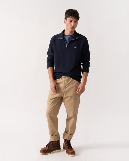 Gant Blue Texture Half-zip Sweatshirt for men