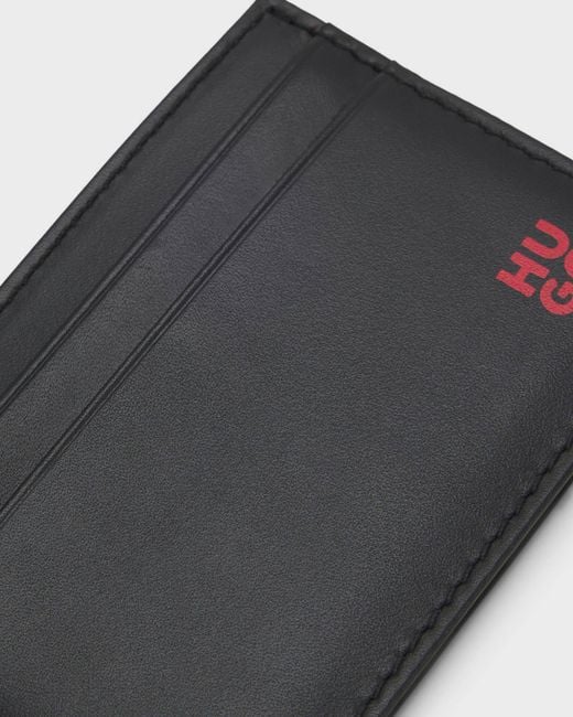 HUGO Black Tibby Leather Card Holder With-Foil Stacked Logo for men