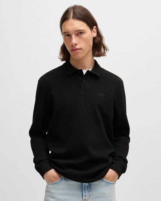 Boss Black Petempestolong Cotton-Blend Polo Shirt With Waffle Structure for men
