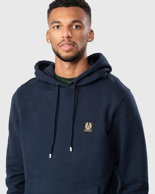 Belstaff Blue Pullover Logo Patch Hoodie for men