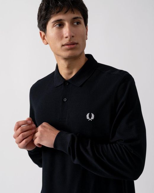 Fred Perry Black Long Sleeve Plain Signature Polo Shirt Nos for men