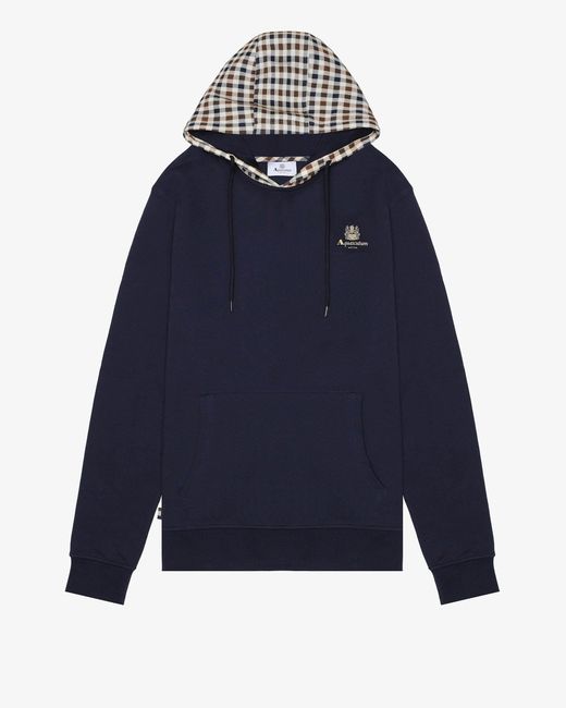 Aquascutum Blue Club Check Hoodie Fleece for men