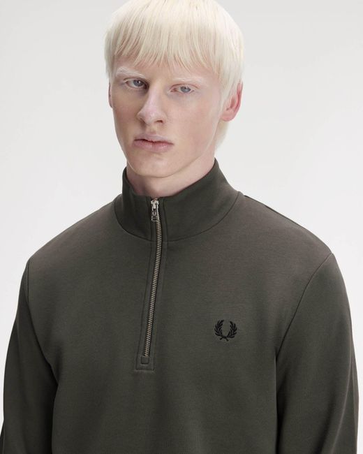 Fred Perry Gray Half Zip Sweatshirt for men