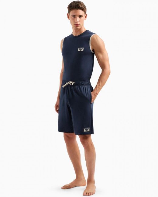 Emporio Armani Blue Logo Tape Loungewear Shorts for men