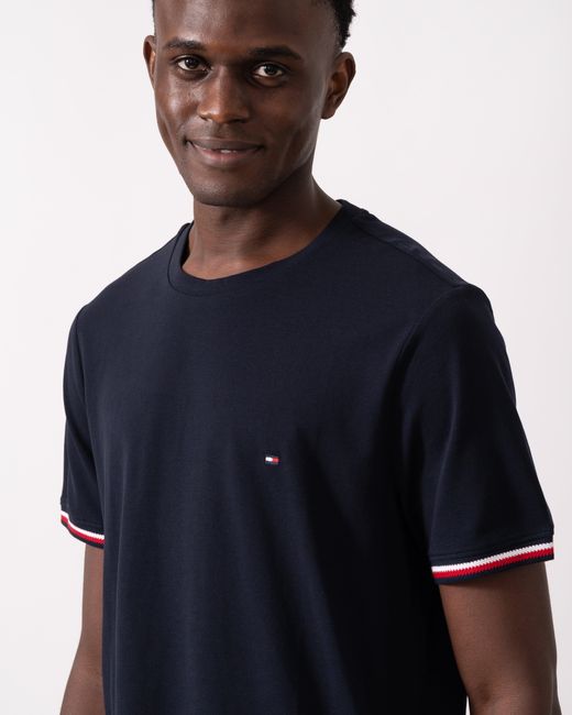 Tommy Hilfiger Black Global Strip Cuff T-Shirt for men