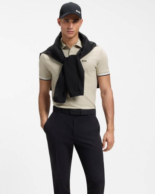 Boss Natural Paddy Cotton-Piqué Polo Shirt With Contrast Logo for men