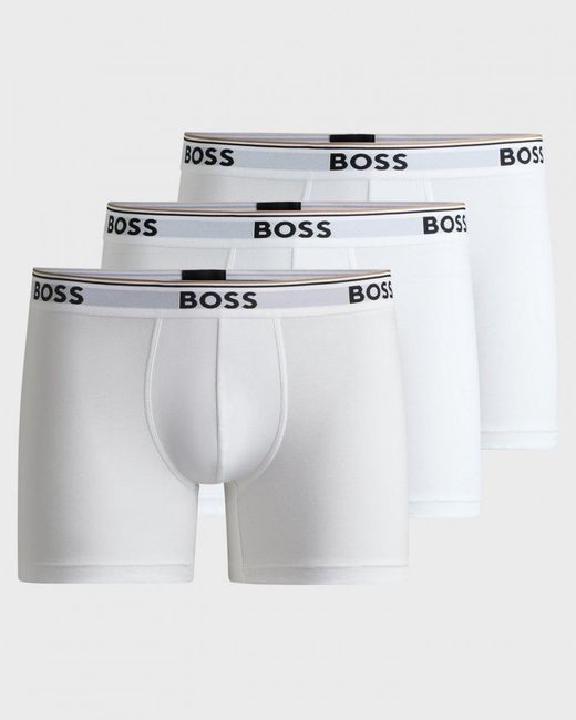 Boss White Power Three Pack Stretch Cotton Boxer Briefs With Logos Nos Size: M for men