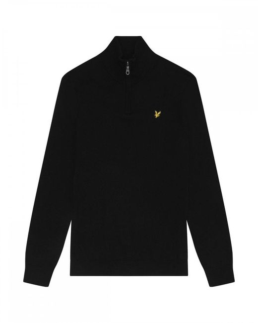 Lyle & Scott Black Cotton Merino Quarter Zip Jumper for men